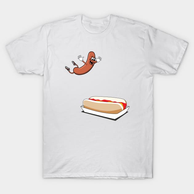 hot dog diving into a bun, hotdog T-Shirt by Hetsters Designs